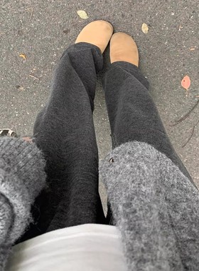 清仓捡漏深灰色加绒糯米裤女秋冬高腰软糯垂感宽松窄版直筒阔腿裤