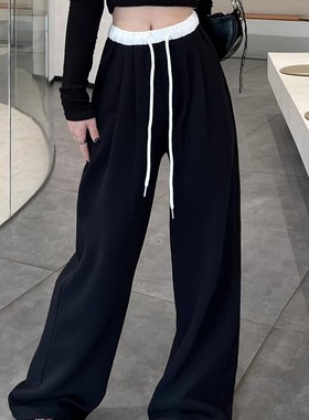 清仓捡漏美式黑色运动裤女春夏季宽松休闲卫裤高个子垂感阔腿裤子