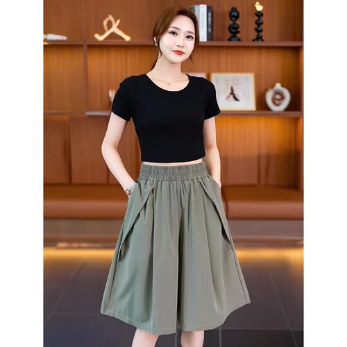 夏季松紧腰休闲五分裤中裤阔腿裤