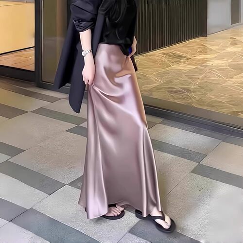 缎面半身裙女夏季垂感半裙中长款