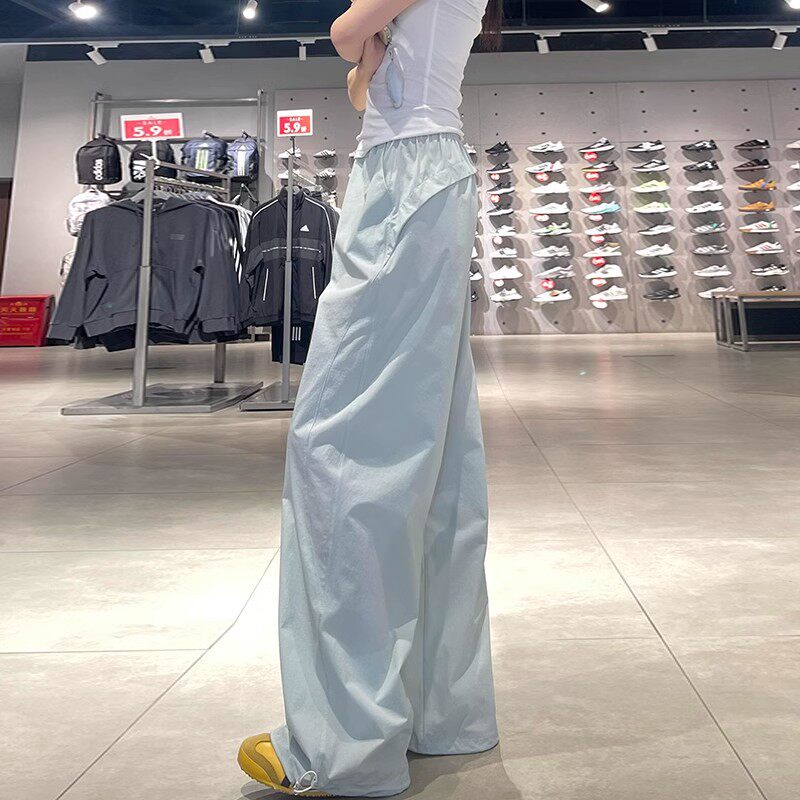 清仓捡漏蓝色速干工装裤女夏季薄款宽松直筒休闲小个子阔腿运动裤