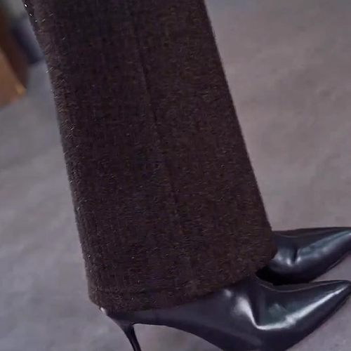 加绒裤子女秋冬季松紧腰微喇叭裤