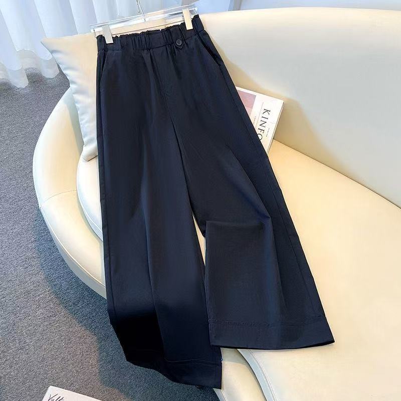 藏青色冰丝九分阔腿裤女夏季裤子