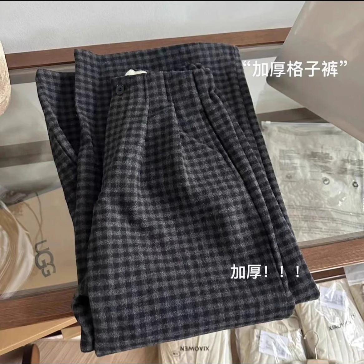 韩国东大门秋冬格子裤加厚半松紧