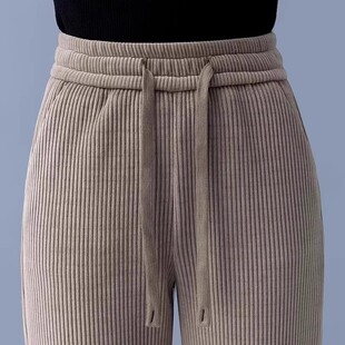 清仓捡漏加绒雪尼尔阔腿裤女秋冬季加厚灯芯绒身材直筒女裤子垂感