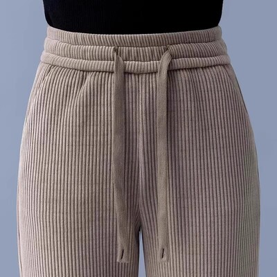 加绒雪尼尔阔腿裤女秋冬加厚女裤