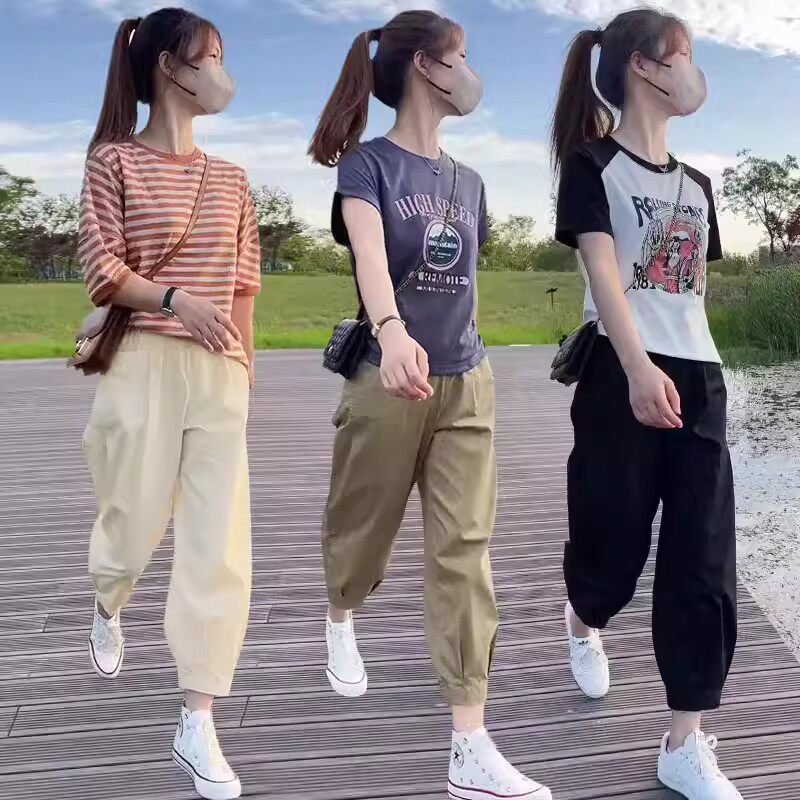 清仓捡漏哈伦裤女夏季高腰薄款宽松显瘦九分裤工装裤休闲老爹裤子