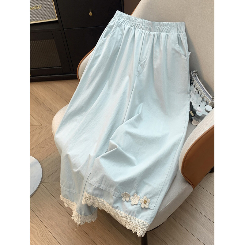 蕾丝花边九分阔腿裤女休闲花苞裤