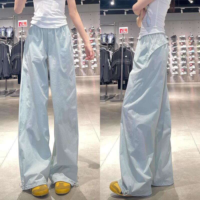 清仓捡漏蓝色速干工装裤女夏季薄款宽松直筒休闲小个子阔腿运动裤