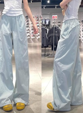 清仓捡漏蓝色速干工装裤女夏季薄款宽松直筒休闲小个子阔腿运动裤