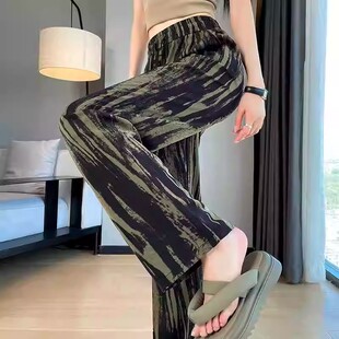 清仓捡漏冰丝扎染阔腿裤 女夏季 薄款 高腰垂感小个子宽松直筒休闲裤