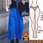 清仓捡漏韩系蓝色松弛感灯芯绒休闲裤女秋冬加绒显瘦九分弯刀裤子