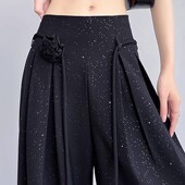 花朵亮片黑色西装 裤 女夏季 清仓捡漏 高级感垂感宽松拖地阔腿裤 裙