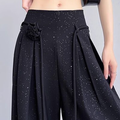 清仓捡漏~花朵亮片黑色西装裤女