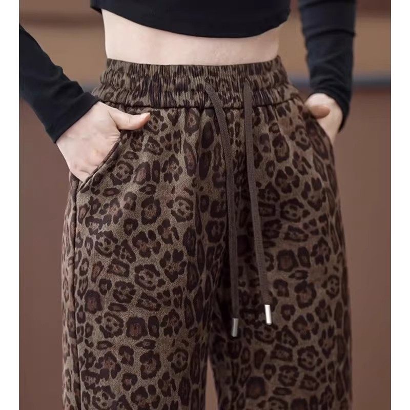 清仓捡漏豹纹休闲卫裤阔腿女裤秋冬款加绒加厚抽绳松紧腰直筒裤子,女装/女士精品,大码裤装,淘宝优惠券,粉丝福利购,淘宝优惠卷