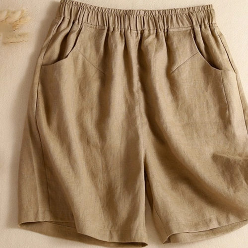 清仓捡漏卡其色休闲亚麻短裤女