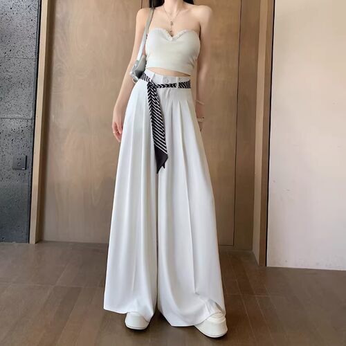 白色冰丝西装裤女夏季大摆拖地裤