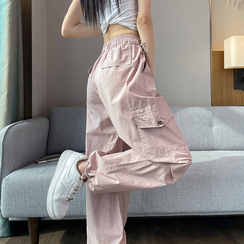 清仓捡漏大码小个子工装裤女夏季薄款运动冲锋裤速干休闲粉色阔腿