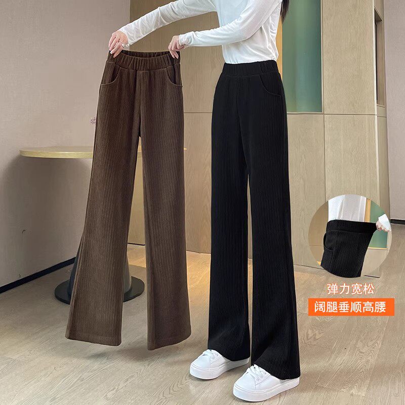 雪尼尔阔腿裤女春秋冬加绒喇叭裤