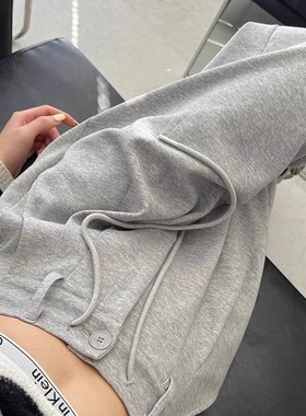 清仓捡漏高级感灰色运动裤女夏季新款高腰垂感阔腿裤薄款休闲卫裤