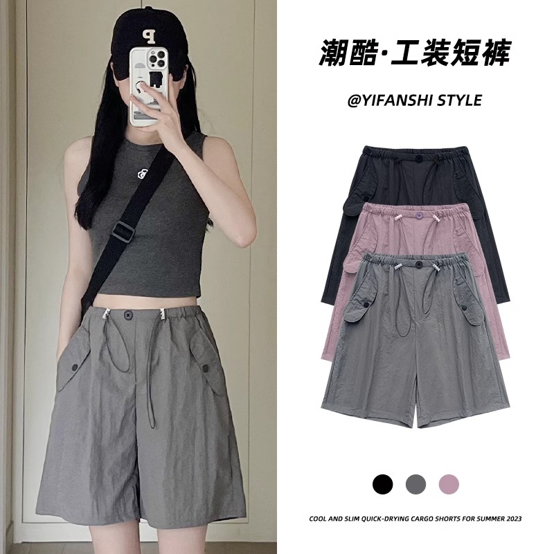 灰色工装短裤女夏季美式五分裤子