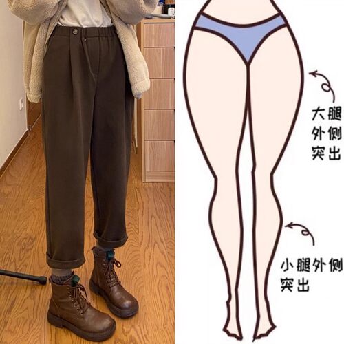 大码女装秋季高腰垂感休闲毛呢裤