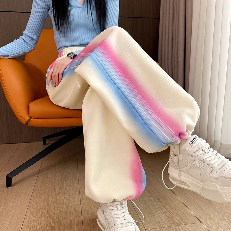 加绒加厚运动阔腿裤女秋冬运动裤