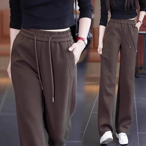 加绒阔腿裤女秋冬卫裤休闲运动裤