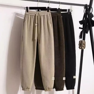 抽绳灯芯绒休闲裤 薄款 女秋冬宽松显瘦束脚哈伦裤 清仓捡漏欧货卫裤
