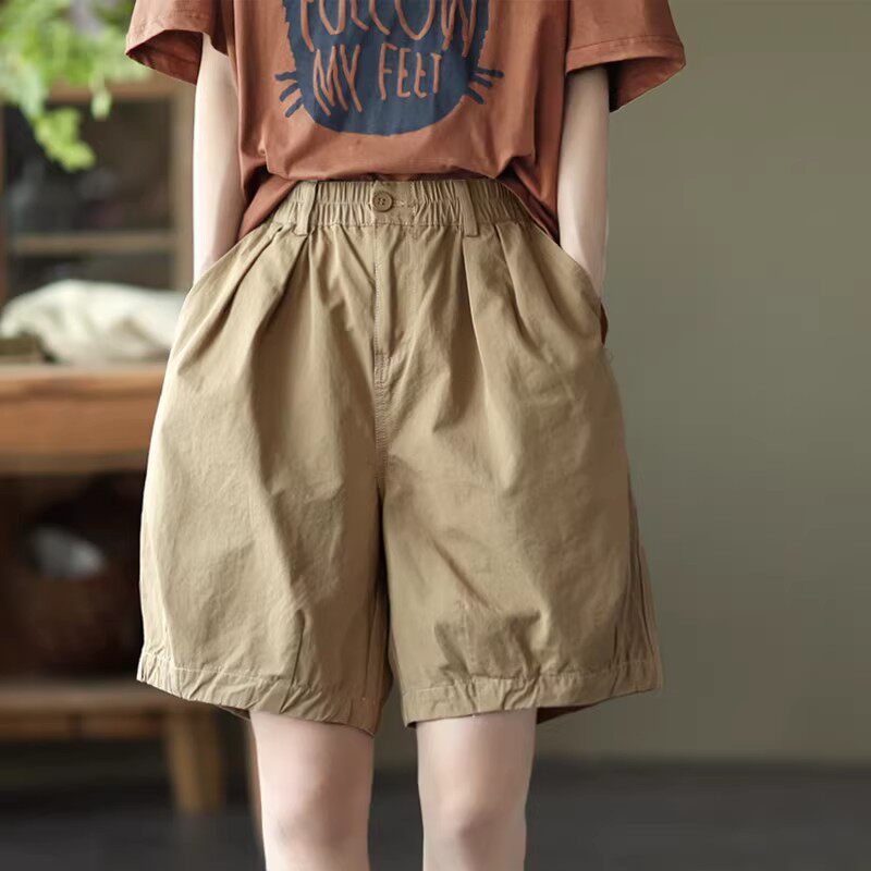 全棉休闲裤女百搭休闲工装五分裤