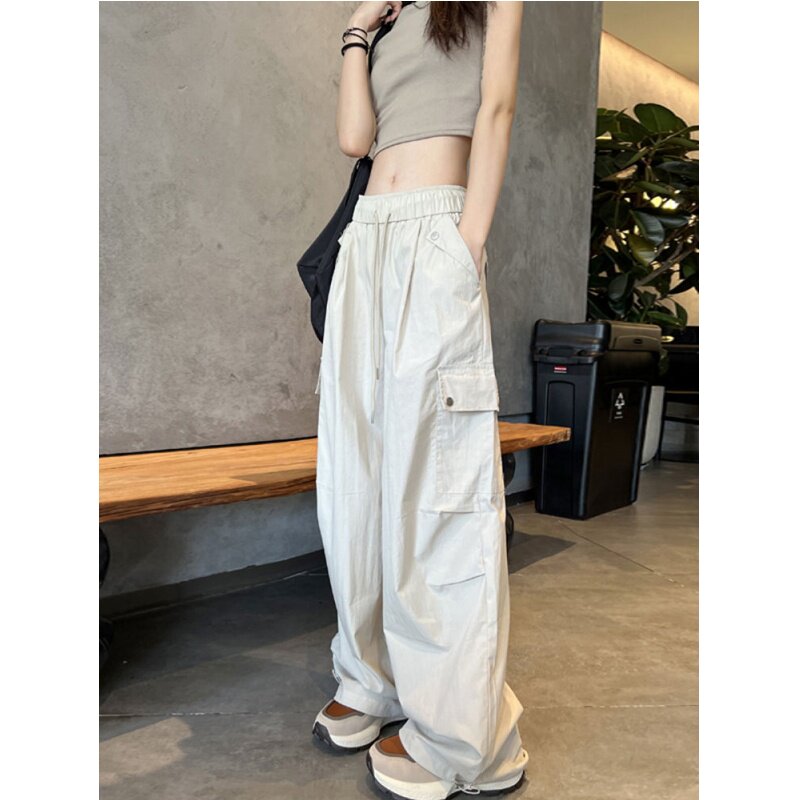 清仓捡漏白色冰丝工装裤女夏季薄款2026新款阔腿美式速干伞兵裤子