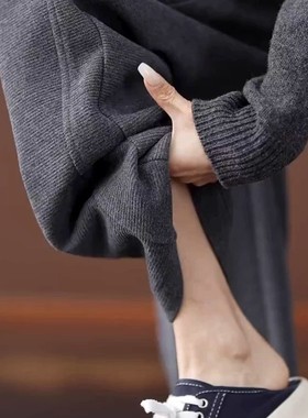 清仓捡漏灰色高端香蕉裤女秋冬显瘦休闲镰刀阔腿裤慵懒松弛感裤子