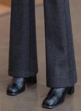 清仓捡漏深灰色微喇裤女秋冬休闲裤妈妈百搭羊绒高腰显瘦洋气裤子