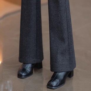 清仓捡漏深灰色微喇裤女秋冬休闲裤妈妈百搭羊绒高腰显瘦洋气裤子