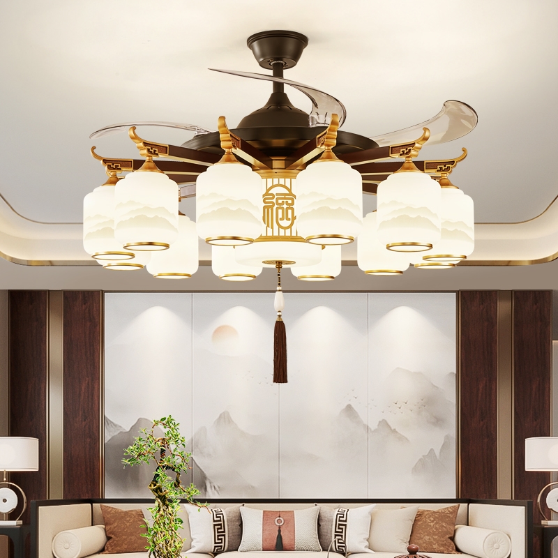 新中式客厅实木风扇灯别墅卧室餐