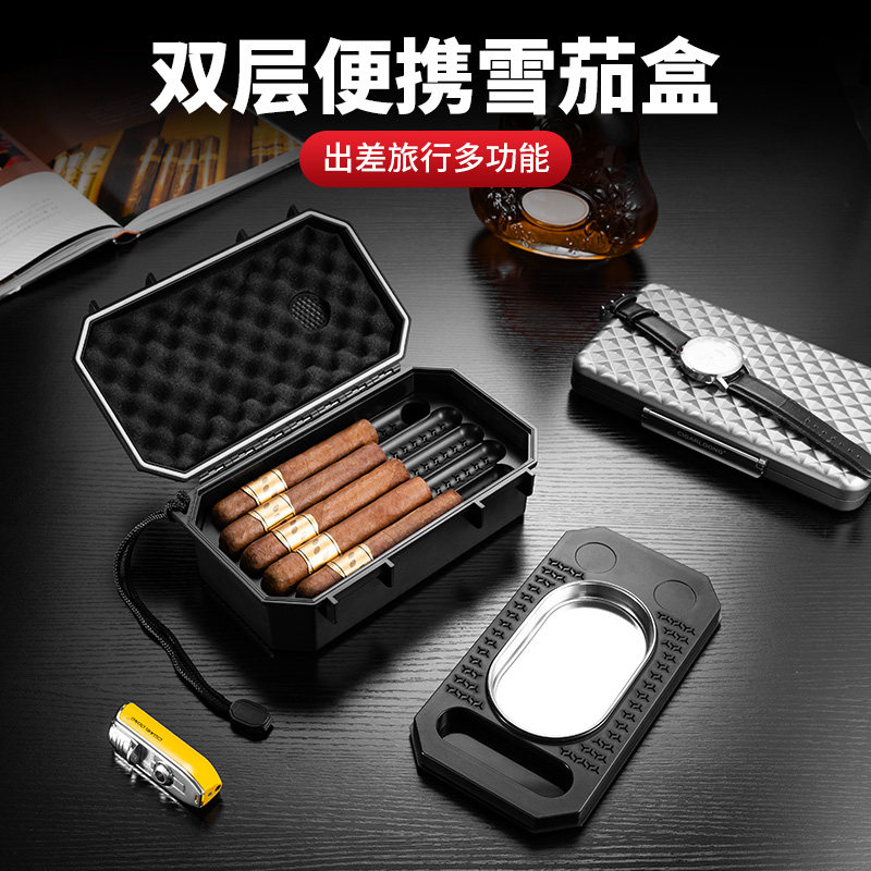 茄龙便携雪茄盒套装十支装双层多功能保湿盒带防风打火机CA-24JN