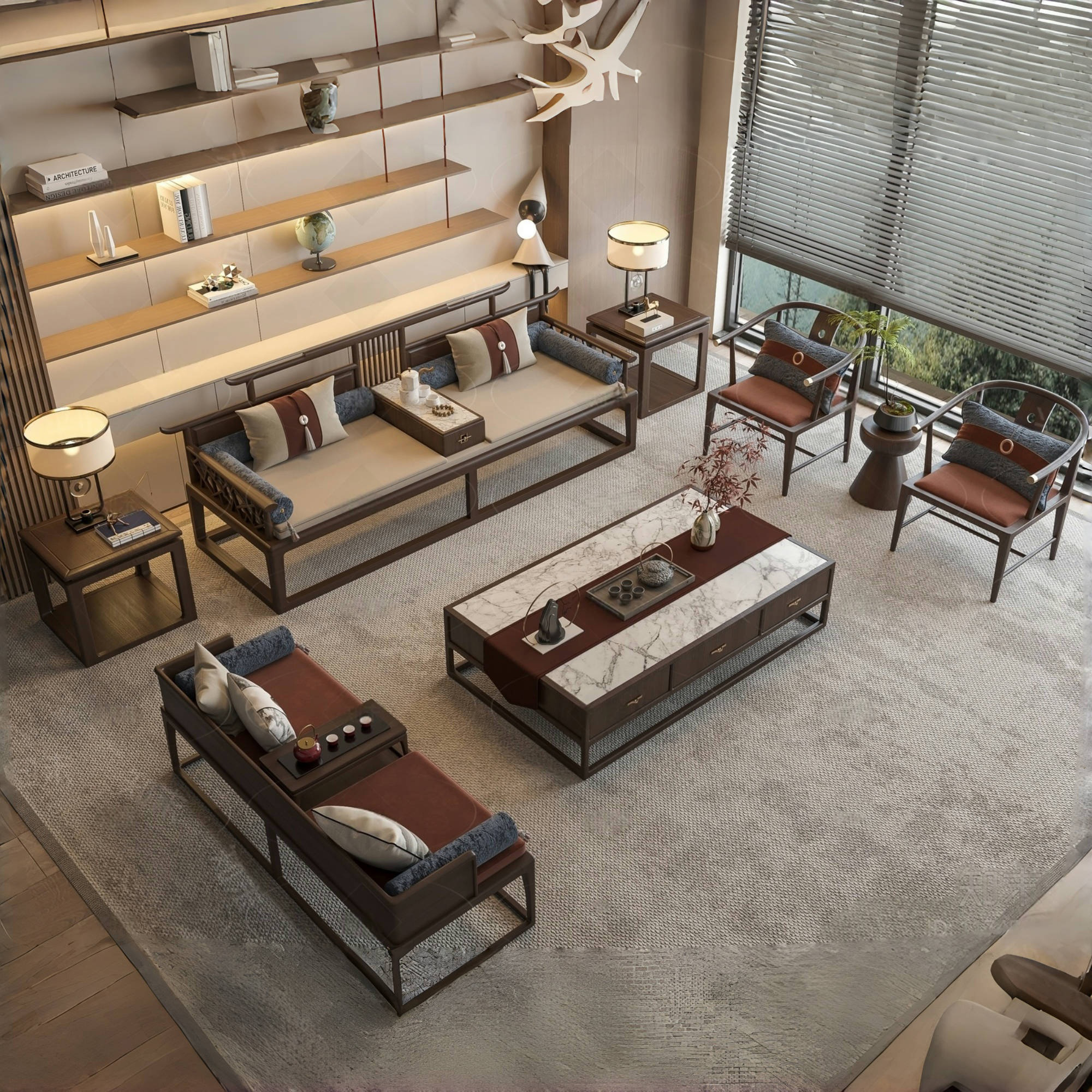 新中式实木沙发组合客厅别墅大小户型现代简约禅意办公室