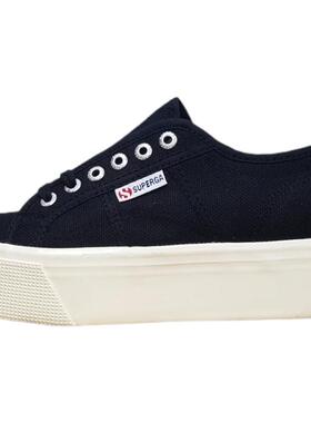 代购Superga女士帆布鞋舒适轻便日常穿搭防滑深蓝色厚底白色鞋底