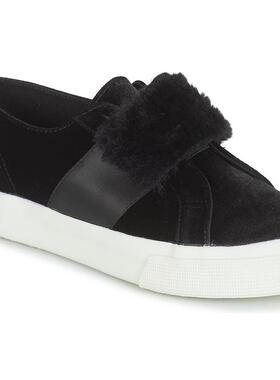 代购Superga女士运动板鞋舒适轻便防滑耐磨黑色绒面橡胶鞋底