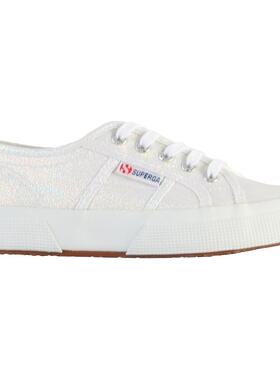 代购Superga女士帆布鞋轻便舒适防滑透气白色闪亮面料系带设计