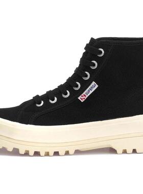 代购Superga女士高帮运动鞋透气耐磨防滑舒适黑色米白色鞋底