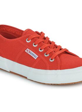 代购Superga女士帆布鞋轻便耐磨透气舒适红色棉质橡胶底系带