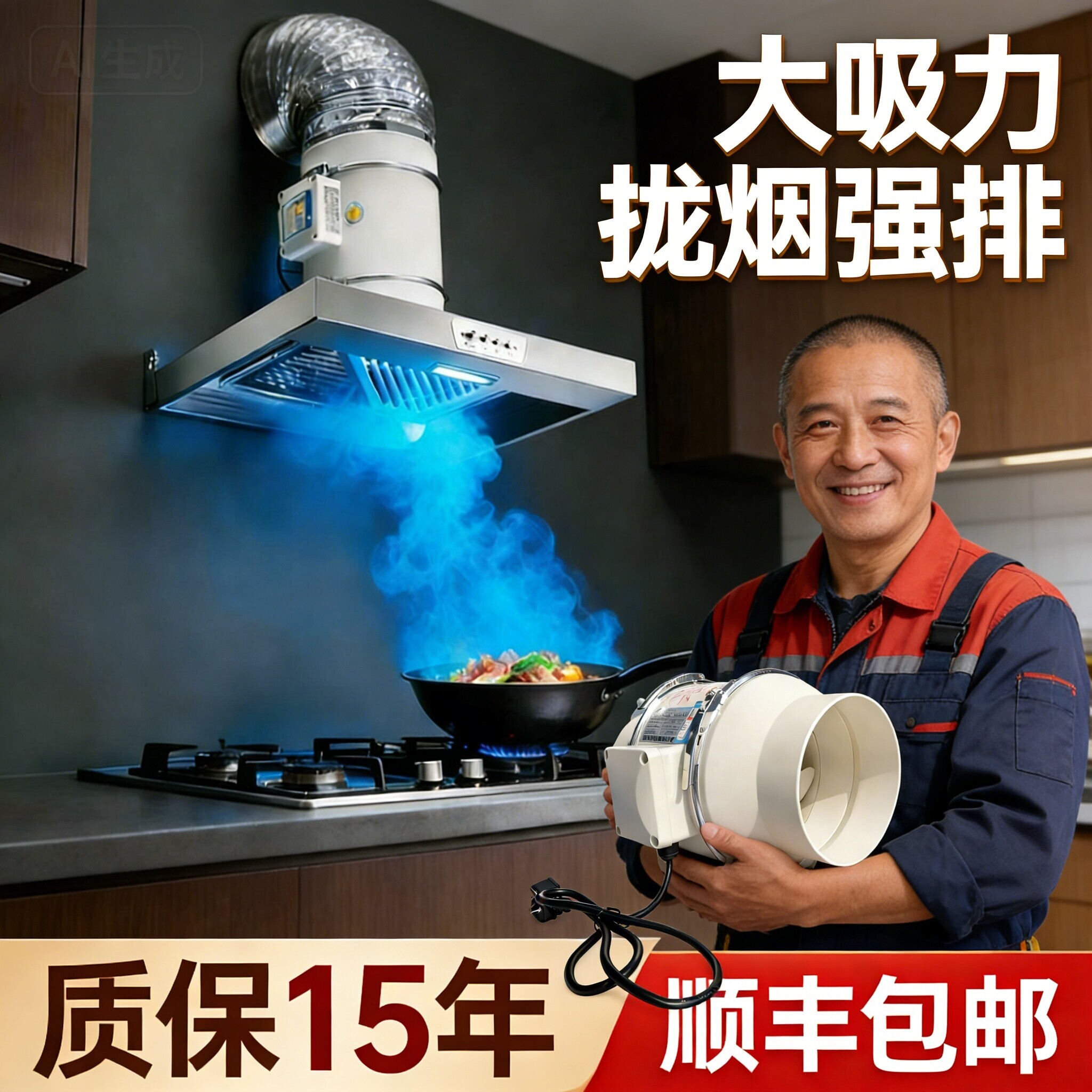 排气扇厨房排烟套装强力大吸力抽照明简易油烟机风机出租房小厨房