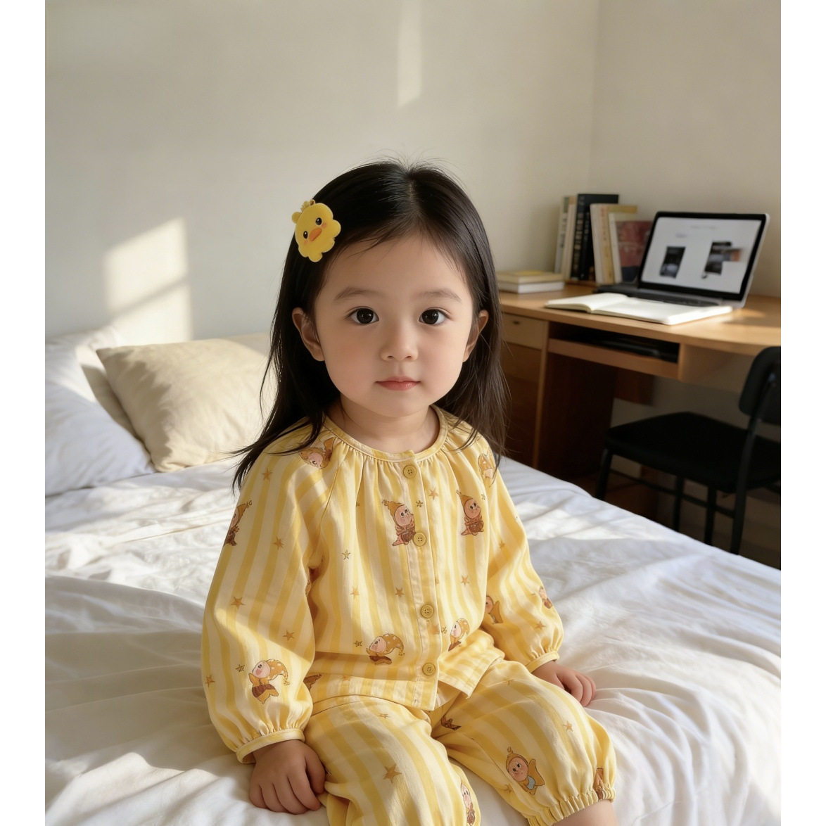夏季儿童棉纱家居服套装男童开衫睡衣女童宽松透气长袖长裤空调服
