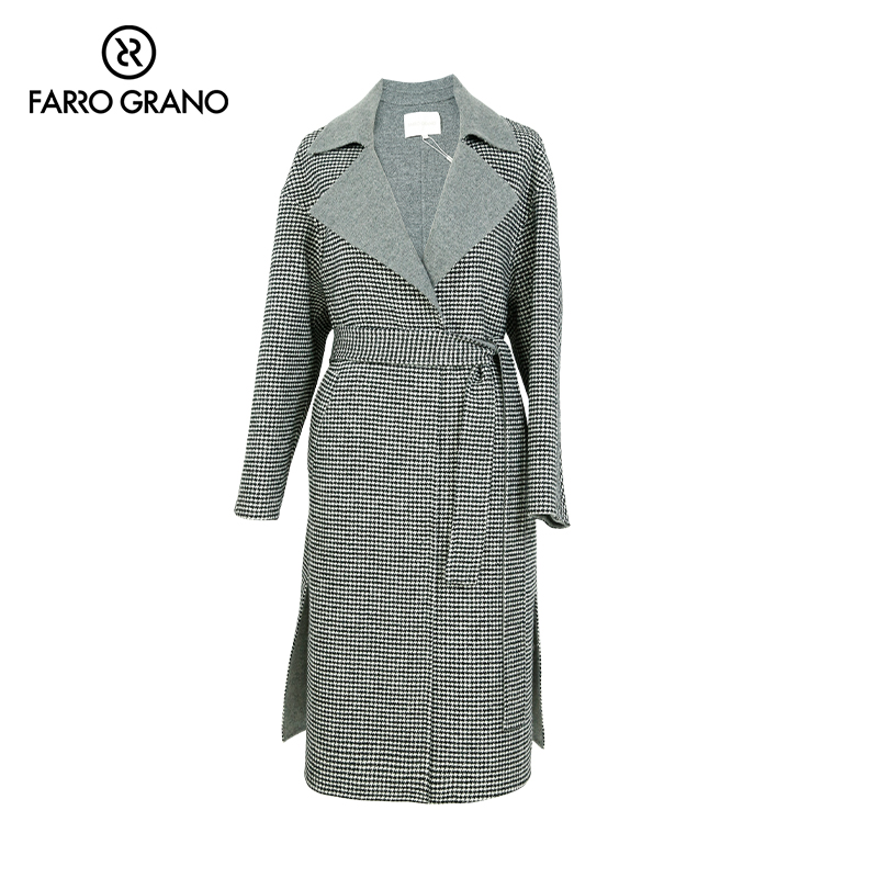 FARRO GRANO商场同款23年冬季新品翻领系带双面羊毛毛呢外套大衣
