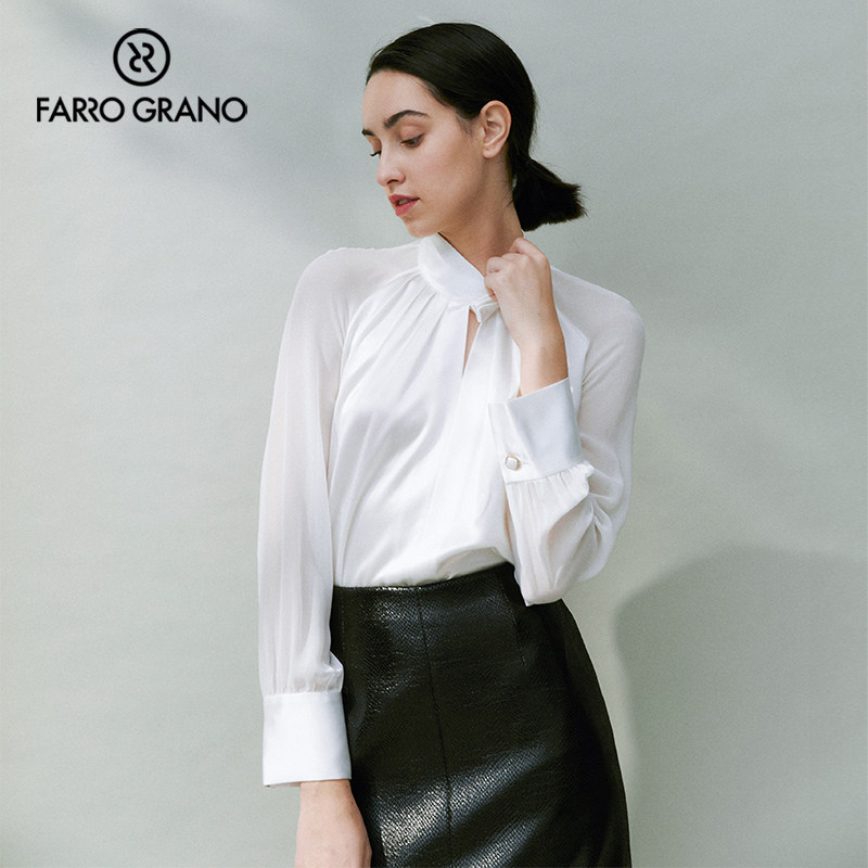farro grano/菲诺格诺长袖薄款小众穿搭法式白色正式上衣白衬衫女