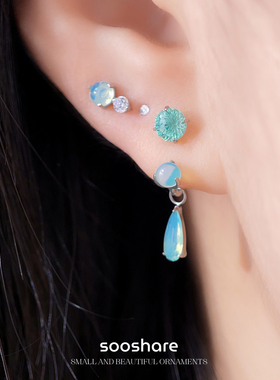 钛合金耳钉套装F136植入级材质蓝色海边搭配养耳洞耳骨钉耳蜗钉女