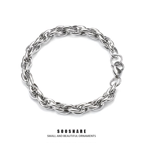 朋克龙骨编织手链男士钛钢不掉色