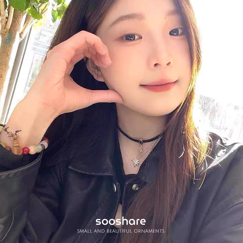 纯欲性感黑链条星芒吊坠颈链项圈