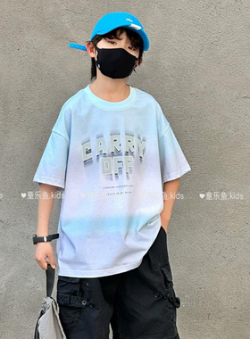 童乐鱼2025夏新款男童女童纯棉短袖T恤中大童儿童童装潮学生99261